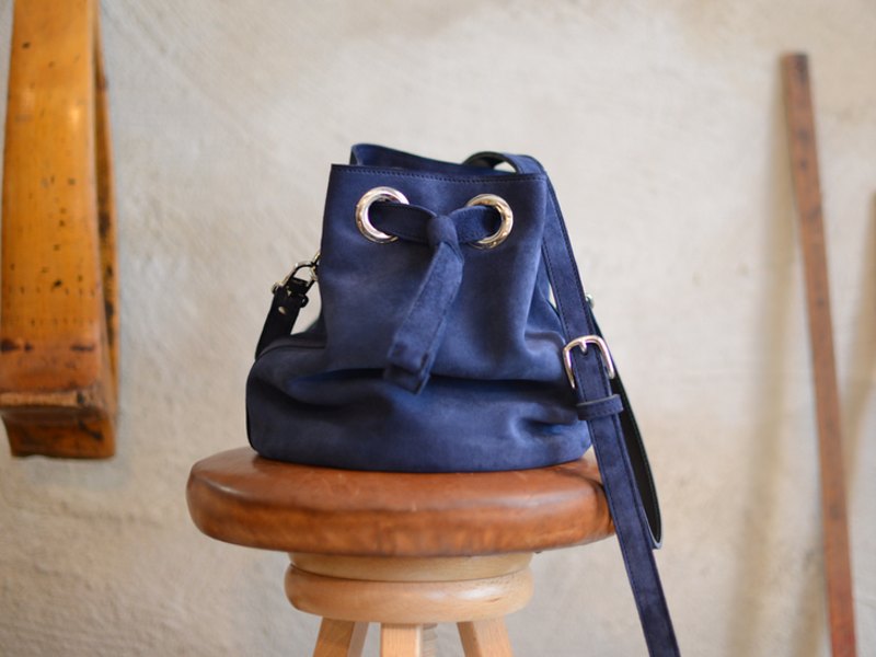Blue Suede Bucket Bag